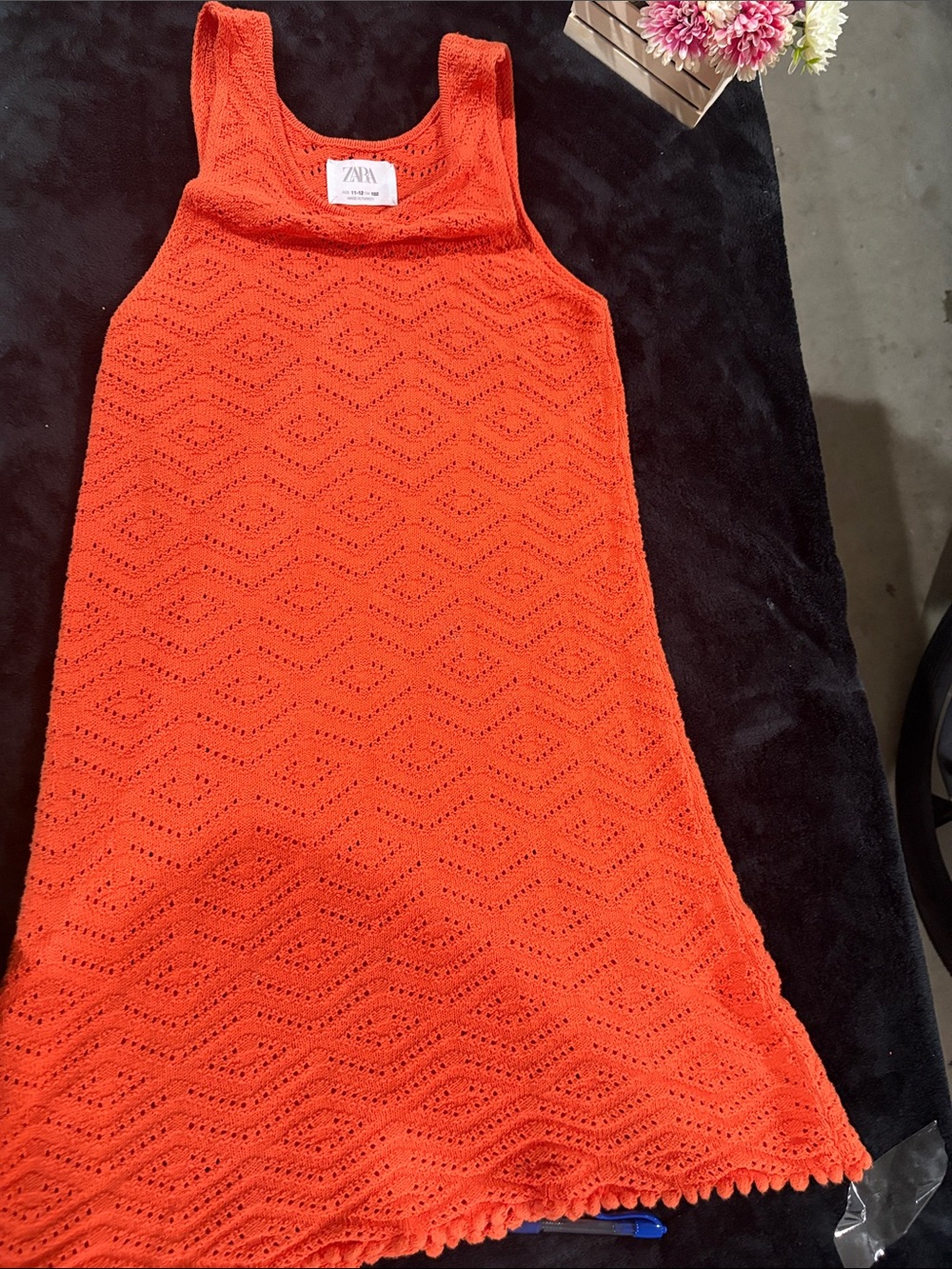 Zara Kids Bright Orange Crochet Tank Dress